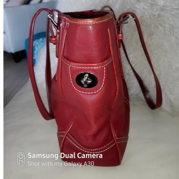 Coach Tote Red Leather Shoulder Bag - Picture 3 of 10